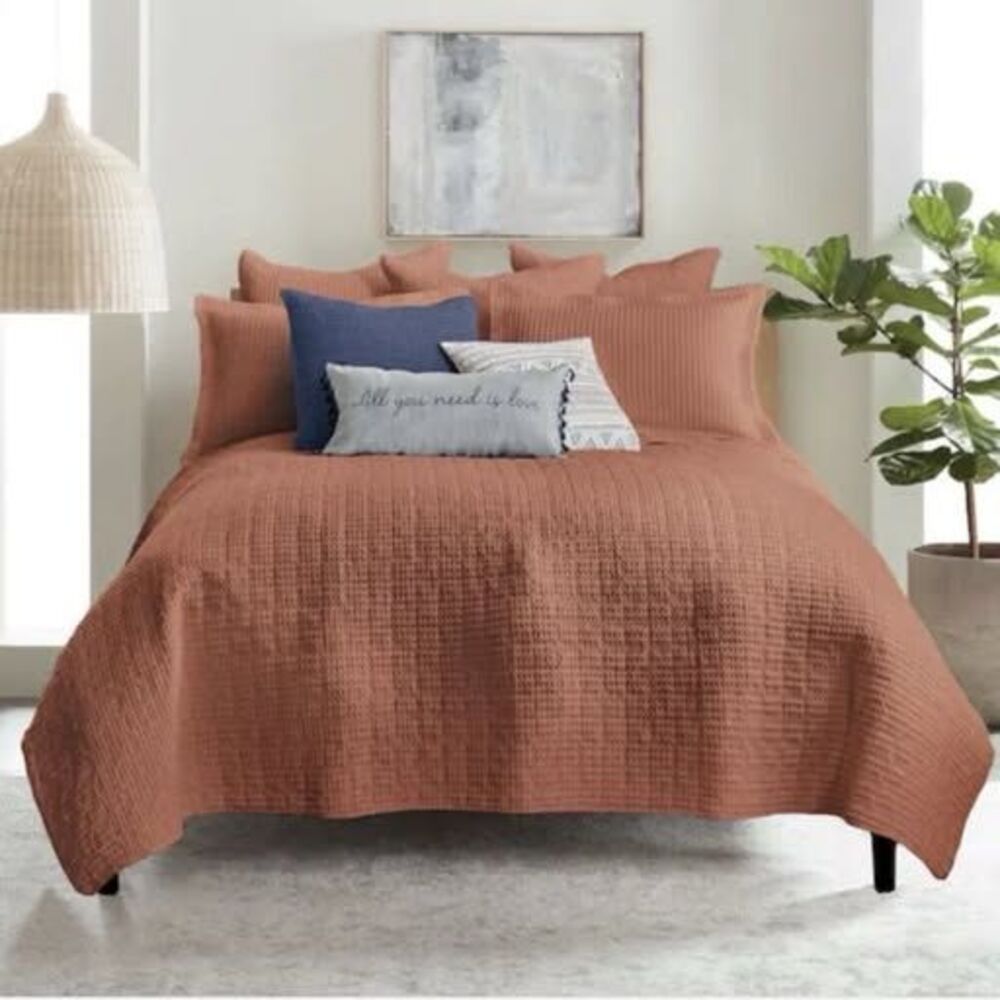 KING 3 Piece Levtex Home Mills Waffle Adobe Bedspread Set